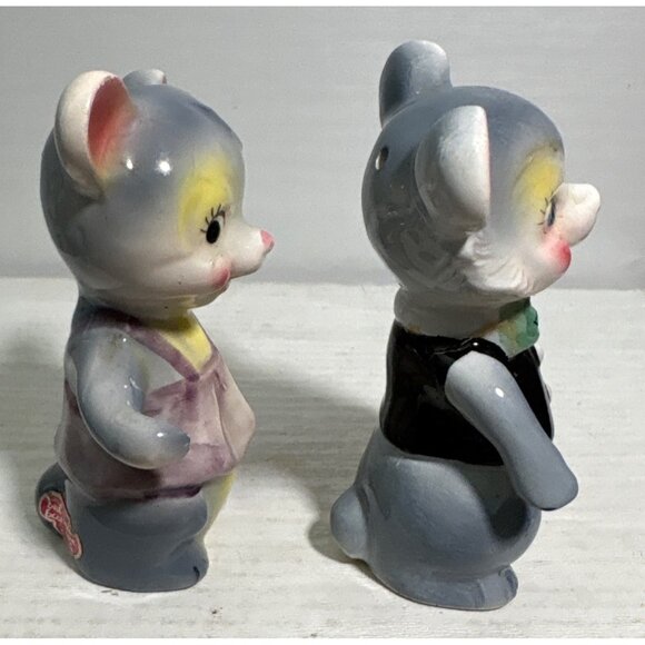 Mice Salt & Pepper Shakers Vintage Athropomorphic Linking Arms Kitsch Cute Japan - Picture 2 of 13
